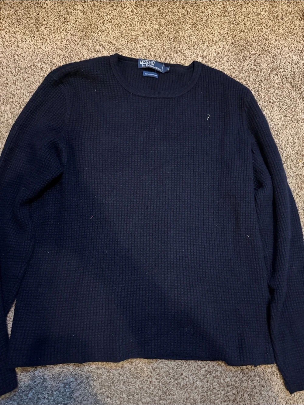 Polo by Ralph Lauren Men’s Navy Cashmere Waffle-Knit Crewneck Sweater